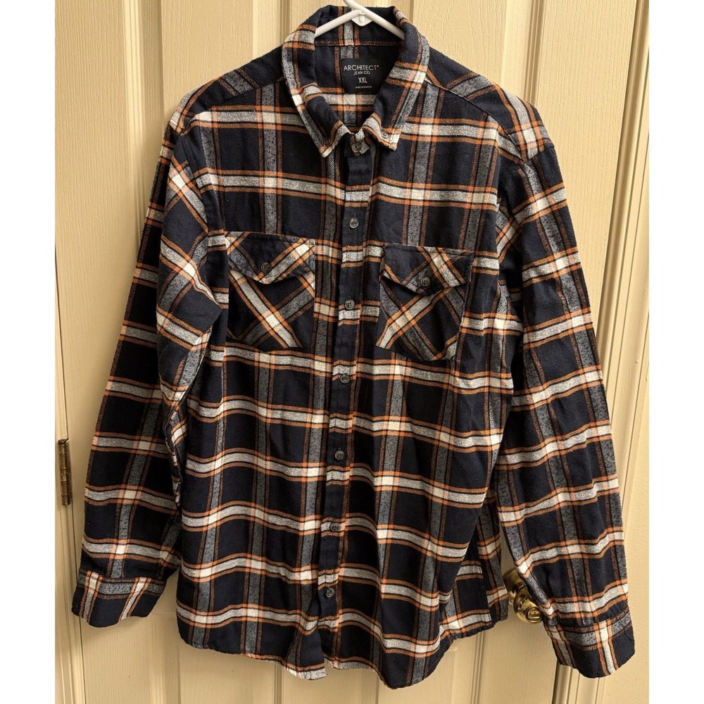 Architect Jean Co Mens‎ Top sz XXL Blue Plaid Flannel Button Up Cotton Blend